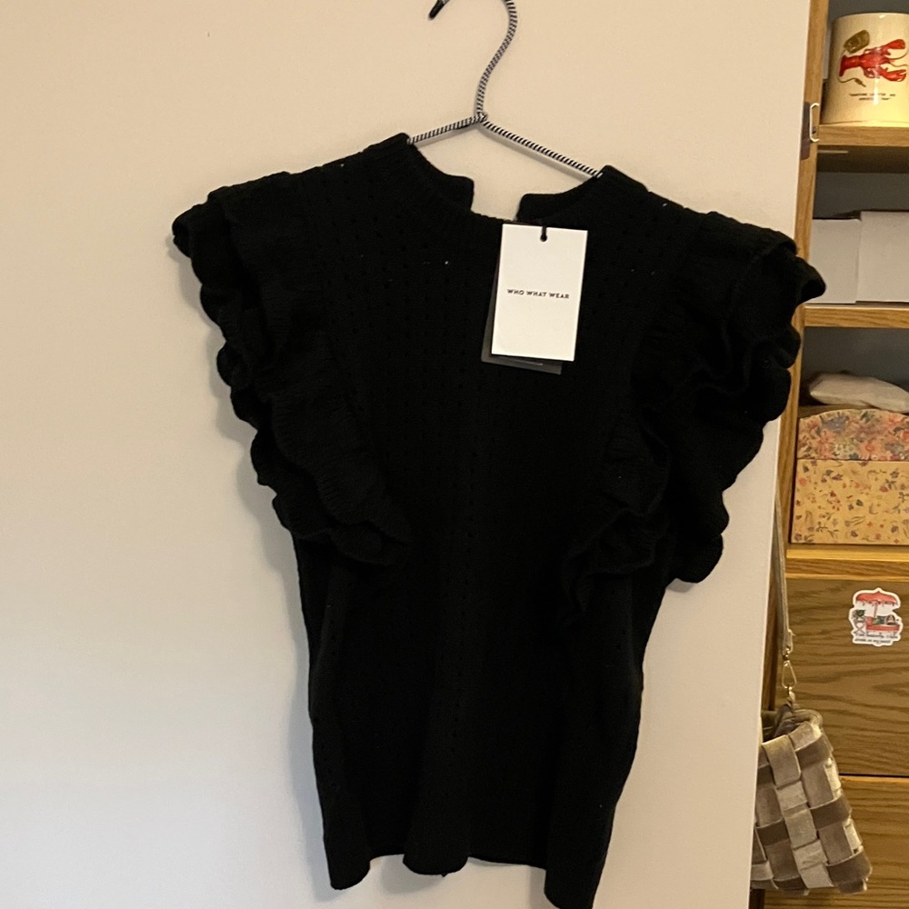 Who What Wear Black Ruffled Blouse